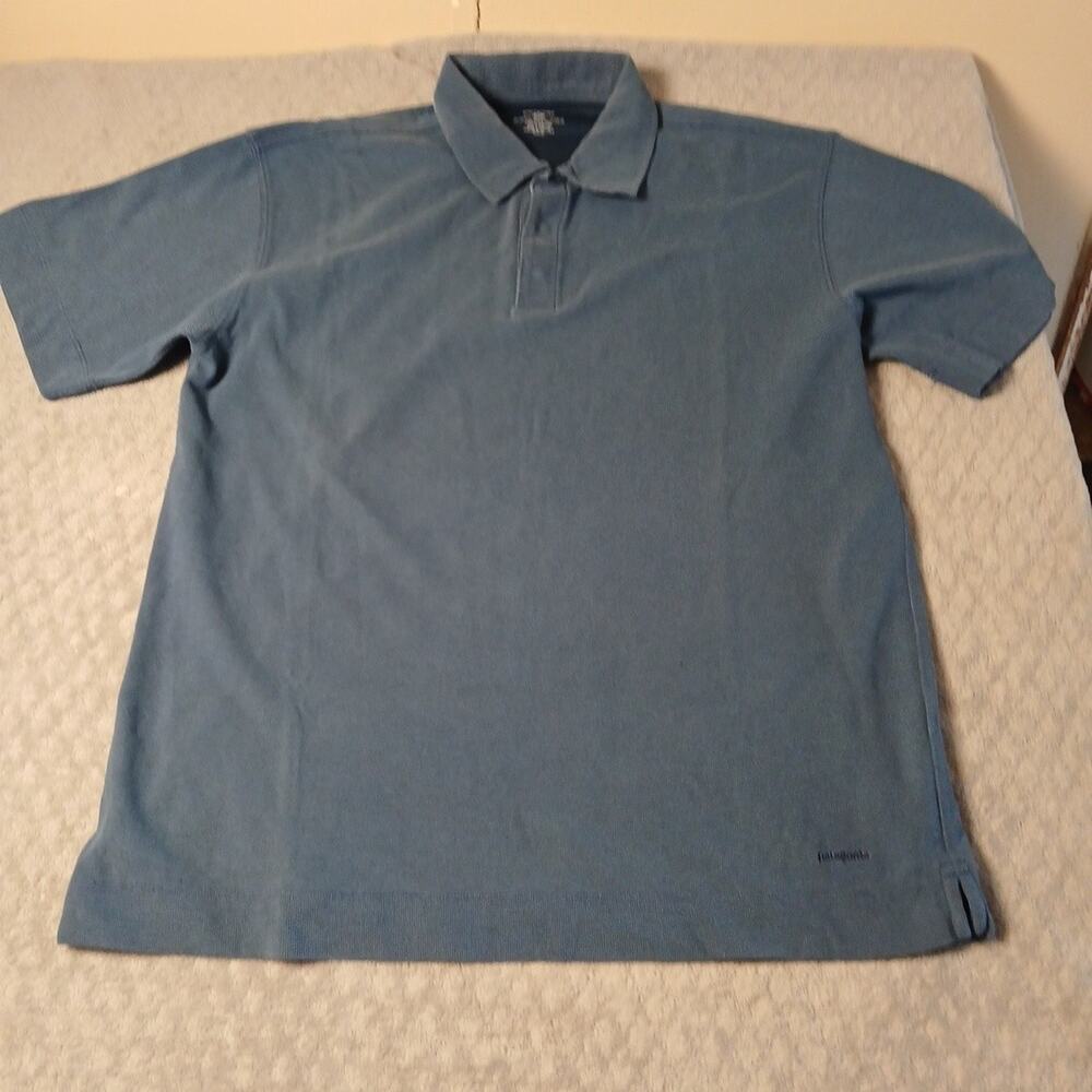 Patagonia Polo Shirt Mens Medium Blue Golf Rugby Hiking Lightweight Casual